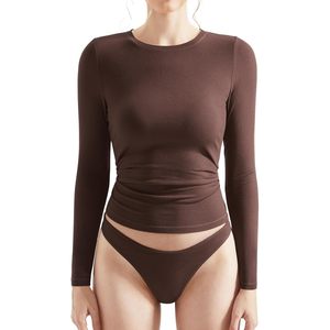 Top de Manga Larga Acanalado para Mujer, Top Básico Ajustado de Algodón con Cuello Redondo, Estilo Y2K - Product Image 1