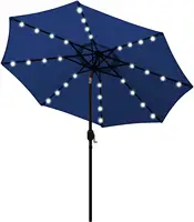 Al aire libre, 9 ft cargador de panel Solar paraguas 32 LED luz Patio paraguas de mercado de mesa paraguas con inclinación y manivela