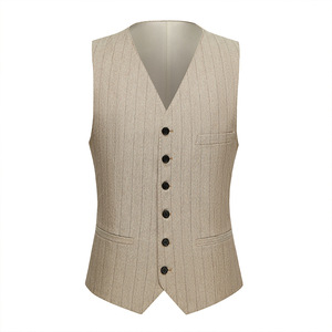 Nuevo Traje de Hombre de Tres Piezas con Dos Aberturas en la Espalda, Tallas M-4XL, Versión Coreana, Ajustado, a Rayas, Color Café Claro, Informal - Product Image 2