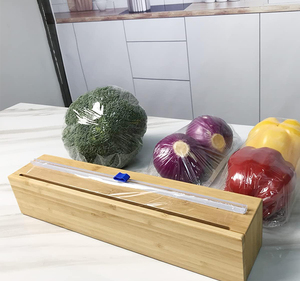 Sturdy and Reusable Bamboo Wood Plastic <strong>Cling</strong> Wrap <strong>Dispenser</strong> With Slide Cutter Also for 12 Inch Aluminum Foil - Product Image 6