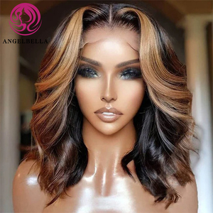 Perruques HD cheveux humains Lace Front Shoulder Length Piano Color Curly Bob <span class=keywords><strong>Perruque</strong></span> Highlight Body Wave Bob <span class=keywords><strong>Perruque</strong></span> pour femmes noires - Product Image 2