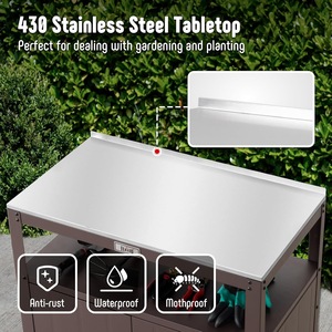 Armario de almacenamiento de acero inoxidable de gran capacidad, mesa de trabajo multifuncional para jardín exterior, moderna, sencilla y duradera. - Product Image 3