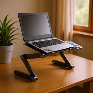 Bureau d'ordinateur portable pliable en aluminium avec hauteur réglable et plateau pour souris, pour utilisation au bureau ou au lit, plaque perforée noire de 420 mm - Product Image 4