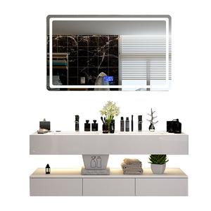 Mármol lavar doble lavabo cuarto de <span class=keywords><strong>baño</strong></span> vanidad de piedra Artificial de gabinete de espejo con luces Función de gabinete de madera - Product Image 1