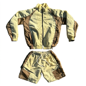 Conjunto Corto de Invierno Personalizado Unisex de Talla Grande, Dos Tonos, Cortavientos, Transpirable, Estilo Urbano, Chaqueta y Pantalones Cortos OEM, 100% Algodón de Alta Calidad - Product Image 1