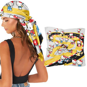 Foulard polyvalent à motif de dessin animé Impression personnalisée Foulards en gros Sac de tête de créateur Foulard de vol élégant pour femmes Twillies - Product Image 1