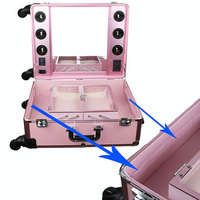 Grande capacité pour valise trolley de studio rose Pro, roues lumineuses LED tendance, étui de maquillage pour artiste maquilleur