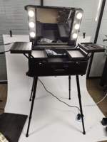 Trolley de maquillage de grande taille de 24 pouces avec miroir à LED, valise de maquillage roulante, étanche, boîte de rangement de salon de beauté, boîte de toilette de voyage avec haut-parleur Bluetooth