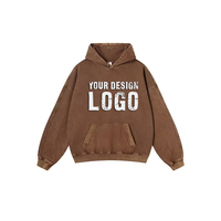 Hoodie Pria Ukuran Besar Model Kasual Batik Cuci Longgar Bahan Katun Tebal Berkualitas Tinggi 420g Vintage Distressed