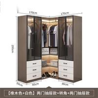 Armoire-Penderie d'Angle en L en Bois INS avec Lumières LED et Portes en Verre pour Chambre à Coucher