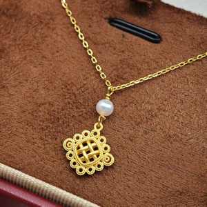 Collar con Colgante de Nudo Chino Chapado en Oro de Plata 925 de UM Jewelry, Perla Natural de Agua Dulce, Unisex/Hombre/Mujer, Regalo - Product Image 4