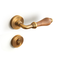 Poignée de porte intérieure en laiton antique et bois de noyer, poignée à levier vintage pour chambre à coucher, villa, avec serrure mécanique de confidentialité