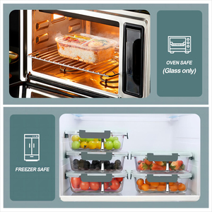 3 Compartment Glass Bento <b>Box</b> Meal Prep Containers with Lids for Back to School Food Storage - Product Image 5