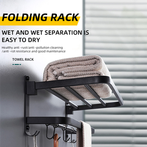 Sanga 2022 Multi-function Stainless Steel Bath Holder Black <b>Shelf</b> Free Standing Wall Mounted Bathroom Towel Racks With <b>Hooks</b> - Product Image 2