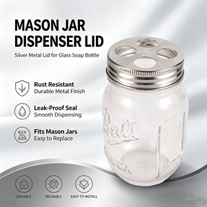 Couvercle de remplacement pour porte-brosse à dents résistant à la rouille, compatible avec les bocaux Mason à ouverture standard, couvercle distributeur <span class=keywords><strong>en</strong></span> métal <span class=keywords><strong>argenté</strong></span> à 4 trous pour bocaux Mason - Product Image 2