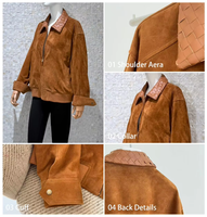 Veste bomber en cuir de daim véritable, couleur caramel cognac, épaules tombantes, ourlet côtelé, pour homme et femme