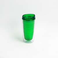 Gobelet de voyage promotionnel classique en acrylique à double paroi de 16 oz, tasse à café en plastique transparent à rayures avec couvercle transparent pour cadeaux