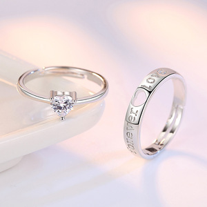 Bague de couple LOYE tendance 2026, édition coréenne, ajustable, en forme de cœur, avec zircon, pour homme et femme - Product Image 4