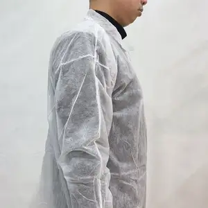 Blouse jetable de haute qualité 25g blouse de laboratoire blanche avec fermeture à glissière deux poches XL blouse de laboratoire deux pièces