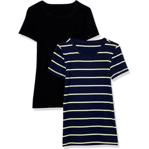 Camiseta de Mujer, Cuello en V, 100% Algodón Jersey, Azul Marino, Manga Corta, Corte Regular, Transpirable, para Todas las Temporadas - Product Image 1