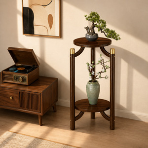 Soporte de madera maciza para flores, venta al por mayor de fábrica, soporte redondo retro simple para interiores, soporte para bonsáis, estante para flores, estante de almacenamiento - Product Image 1