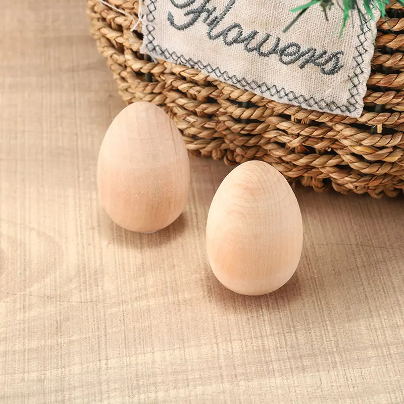 Hot Selling Easter Wooden Peg Egg Unpainted Simulation Wooden Eggs Diy Crafts Hand Painted Doodle For Children's Toy