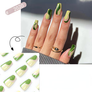 เล็บปลอมอะคริลิคแบบฝรั่งเศส 12 ชิ้น ลายศิลปะโรแมนติก ครึ่งเล็บ ทรงอัลมอนด์ กลิตเตอร์สีลูกกวาด พร้อมกาวสำเร็จรูป สำหรับเดท - Product Image 2