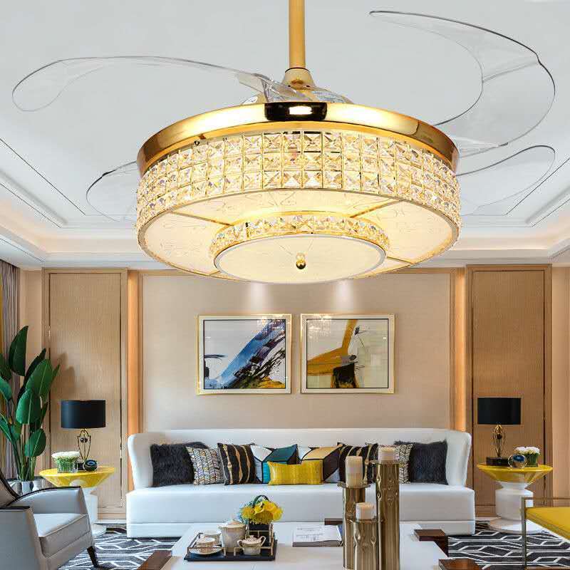 42 Inch European Style DC Motor LED Ceiling Fans with Lights 6-Speed Crystal Design