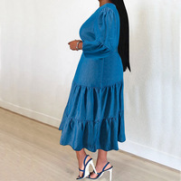 Y21837 Robes en jean grande taille les plus vendues pour femmes, robes décontractées à manches mi-longues, col rond, plissées, avec ceinture