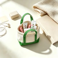 Tas Tote Kanvas Katun Mini Logo Kustom Warna Kontras Dompet Koin Kecil dengan Resleting Gantungan Kunci Tas Liontin