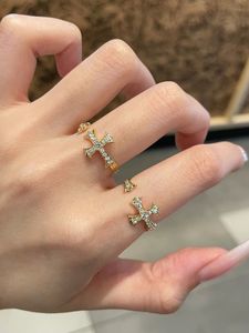 Bague Croix Ouverte Ajustable en Or Massif 18K, Sertie de Diamants, Style Gothique, Bague Tendance pour Femme, Bijou Fin, Pliable et Reprêtable - Product Image 2