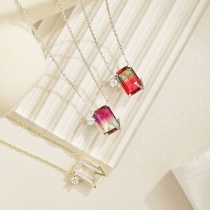 Dylam <b>Initial</b> Cubic Zirconia Crystal V Alphabet Chain Gradient Color <b>Pendant</b> Necklace 18K Jewelry Gifts for Girlfriend Women - Product Image 2