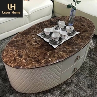 Nouveau design classique table basse salon base en acier inoxydable ovale en cuir stockage table basse avec tiroir