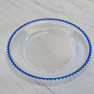 Vente flash Décoration <span class=keywords><strong>de</strong></span> mariage Assiette <span class=keywords><strong>de</strong></span> présentation ronde en plastique transparente <span class=keywords><strong>de</strong></span> 13 pouces <span class=keywords><strong>avec</strong></span> bord doré et perles dorées, argentées ou noires - Product Image 1