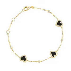 时尚925纯银金立方氧化锆心母珍珠绿松石手链优雅女性饰品手链