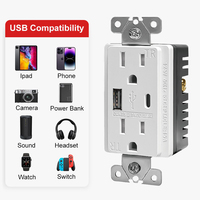 Soket Daya TR USA dengan Outlet USB tipe A + C, Soket Daya kecepatan tinggi 3,6 A