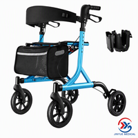 Déambulateur à quatre roues en aluminium avec dossier, sac de rangement, porte-gobelet, hauteur réglable, léger, aide à la mobilité