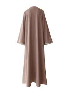 Nueva Abaya Abierta para Eid con Encaje, Cuello Redondo, Mangas Largas, Tela de Poliéster de Alta Calidad, Ropa Musulmana Modesta para Verano y Primavera, Abrigo, Vestido Interior - Product Image 4