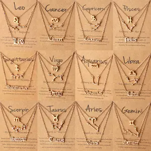 wholesale cheap gold plated 3pcs set zodiac sign necklace jewelry with card pack fashion crystal 12 zodiac necklace set