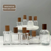 Flacon de parfum en verre rond avec bouchon en bois, cylindre en bois, 30 ml, 50 ml, 100 ml, vaporisateur de parfum