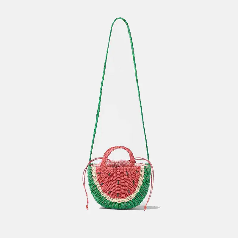 Häkelstrand-Damen-Mini-Taschen modische Strandstroh-Taschen für Damen wassermelone-Design niedliche Crossbody-Taschen