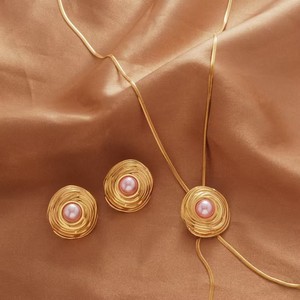 Fashion Stainless Steel Jewelry Set Can Draw Sweater <b>Chain</b> Light Luxury Pearl Necklace <b>Earrings</b> Jewelry Gift - Product Image 2