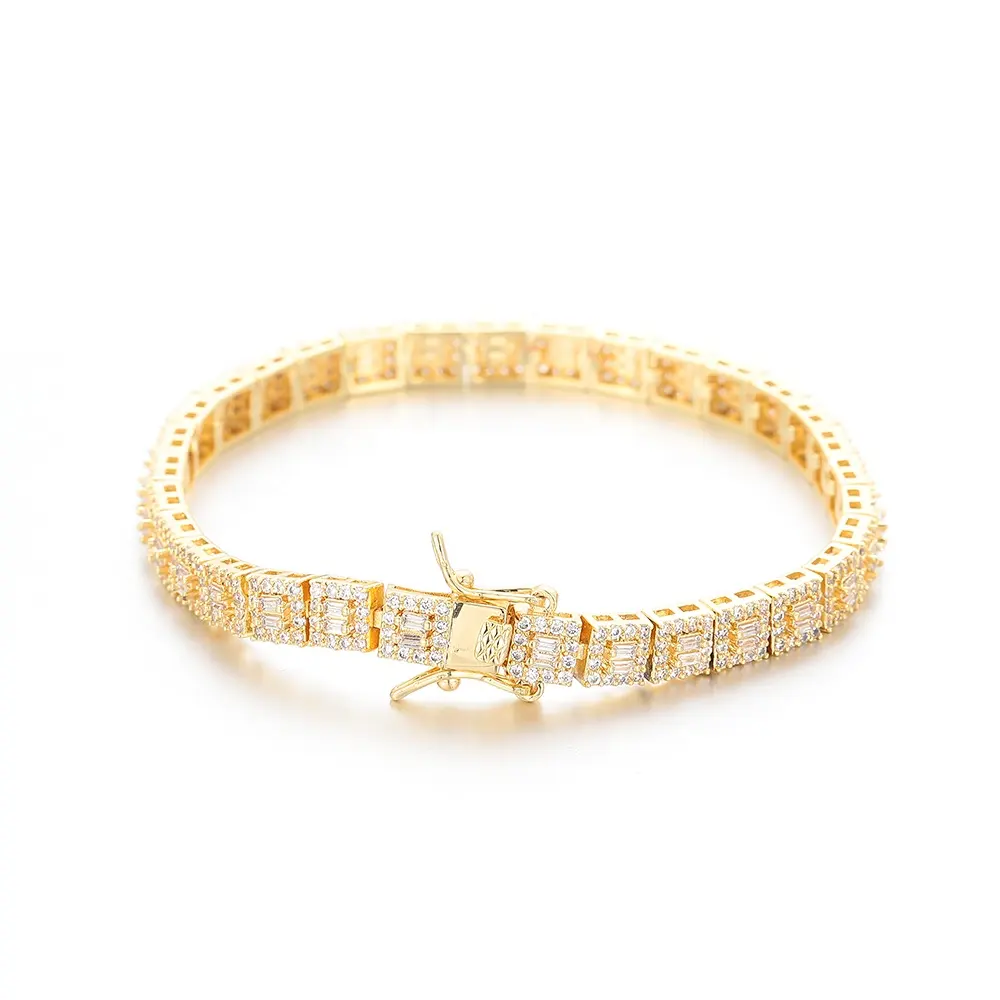 5.4mm CZ Zircon Cubic Zirconia Gold Plated Brass Pulseira Brazalete Bracciale Bracelet Choker Necklace Tennis Chain