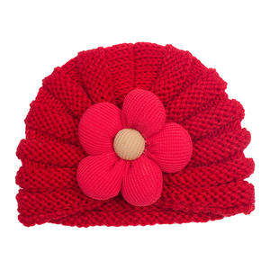 Sombrero de bebé de flores de moda Sombrero de <span class=keywords><strong>lana</strong></span> de punto suave Sombrero de <span class=keywords><strong>turbante</strong></span> de ganchillo para bebé - Product Image 6