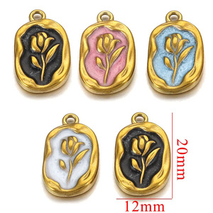 จี้เคลือบลายกุหลาบสไตล์วินเทจ |   จี้สแตนเลสสตีลชุบทอง 18K PVD สำหรับเด็ก สำหรับทำเครื่องประดับ |   กันน้ำ - Product Image 4