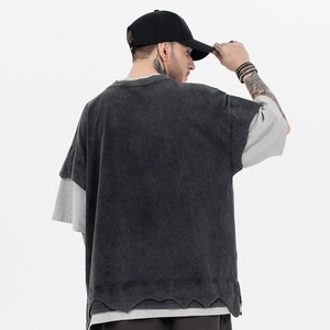 MT2636 Custom Streetwear <b>Patchwork</b> Double Layer 300 Gsm Vintage Oversized TShirt Men Washed Black T <b>Shirts</b> - Product Image 2