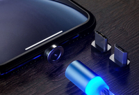 Cable USB 3 en 1, Cable de carga magnética con luz LED fluida Visible para varios teléfonos inteligentes y tabletas tipo C/Micro USB