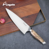 Couteau de chef en acier allemand à haute teneur en carbone de 7.9 pouces, conception brevetée, manche en bois forgé, ambidextre écologique