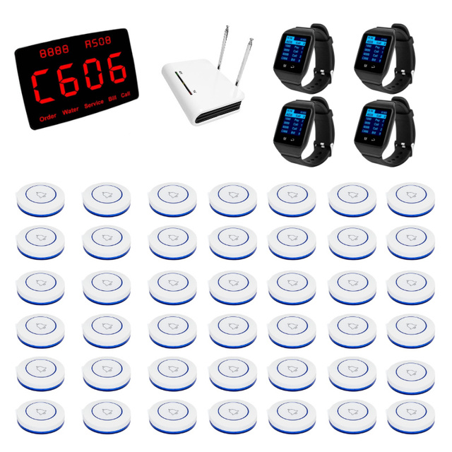 Wireless Restaurant Call System Set Waterproof Waiter Watch Pager Display Repeater Table Call Buttons for Cafe Hotel
