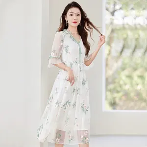 Vestido de seda de Hangzhou, marca internacional, contador de lujo de gama alta para mujer, nuevo vestido de seda 2024